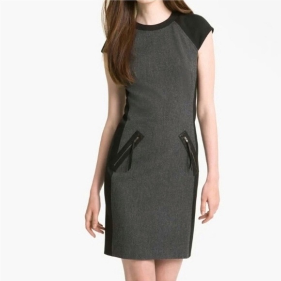 Rebecca Taylor gray sheath dress with black leather Size 4 - Picture 1 of 9